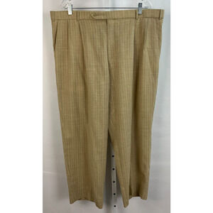 Maus & Hoffman 42 x 27 Tan Cream Pinstripe Pants Pleated Trousers LINEN MENS